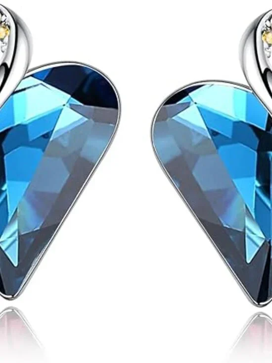 Leafael Infinity Love Heart Birthstone Stud Earrings for Women Bermuda Blue Sept - Picture 2 of 11